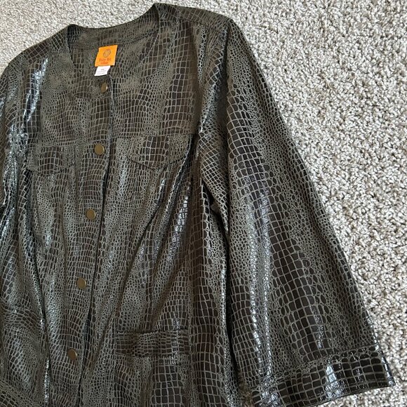 Ruby Rd. Womens Sz 16 W Black Croc-Embossed Button-Down Jacket 3/4 Sleeves - Picture 3 of 11